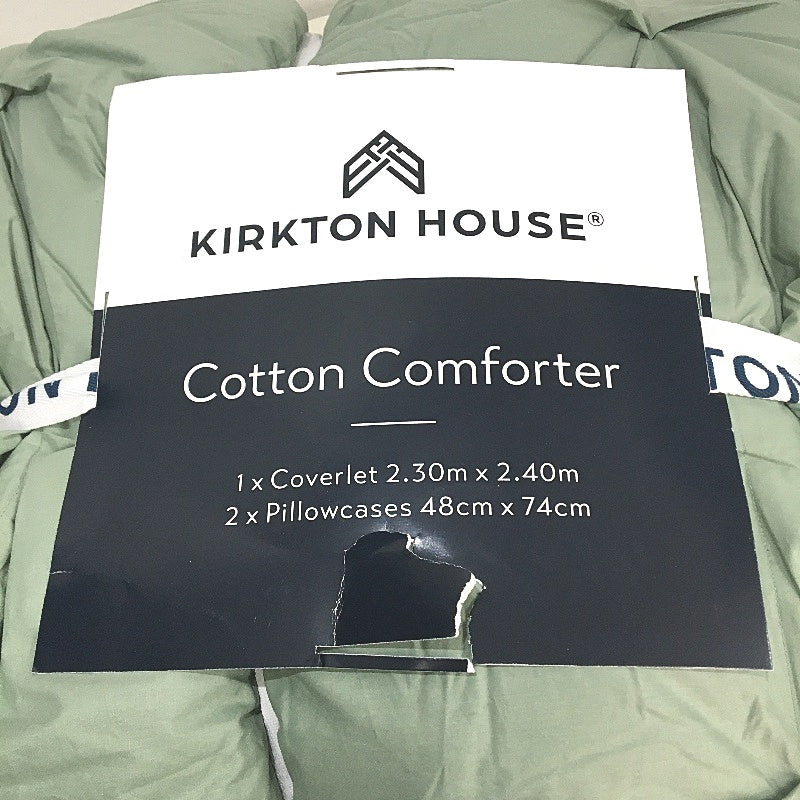Kirkton House Green Cotton Coverlet Set Queen/King Size Inc 2 Pilowcases NEW