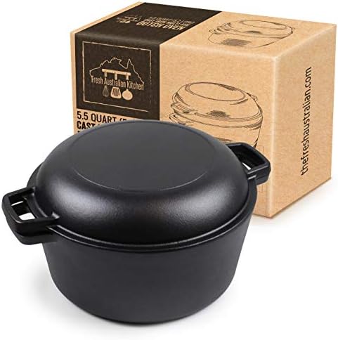 Fresh Australian Kitchen Multi Use Large Cast Iron Dutch Oven 5.2L NEW