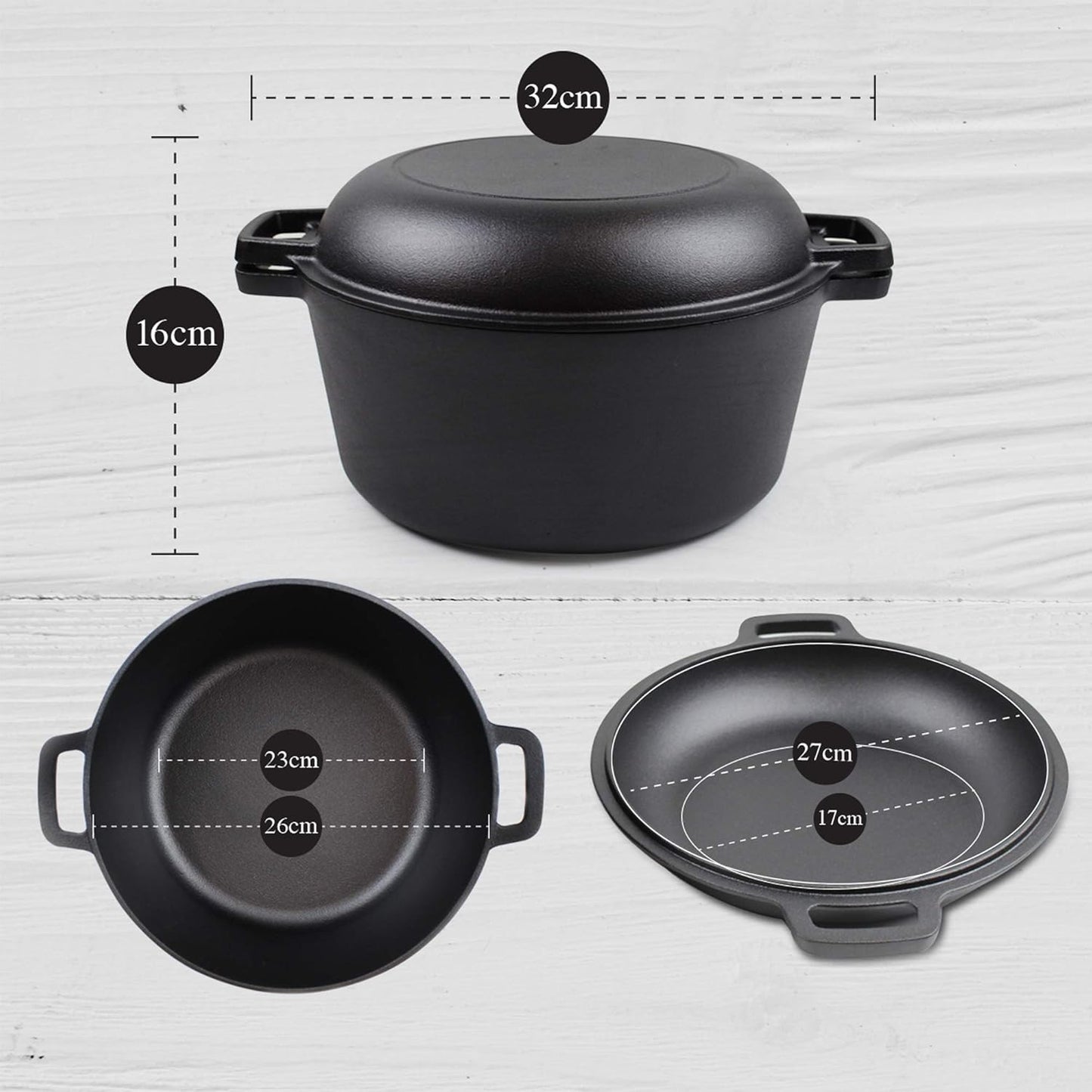 Fresh Australian Kitchen Multi Use Large Cast Iron Dutch Oven 5.2L NEW