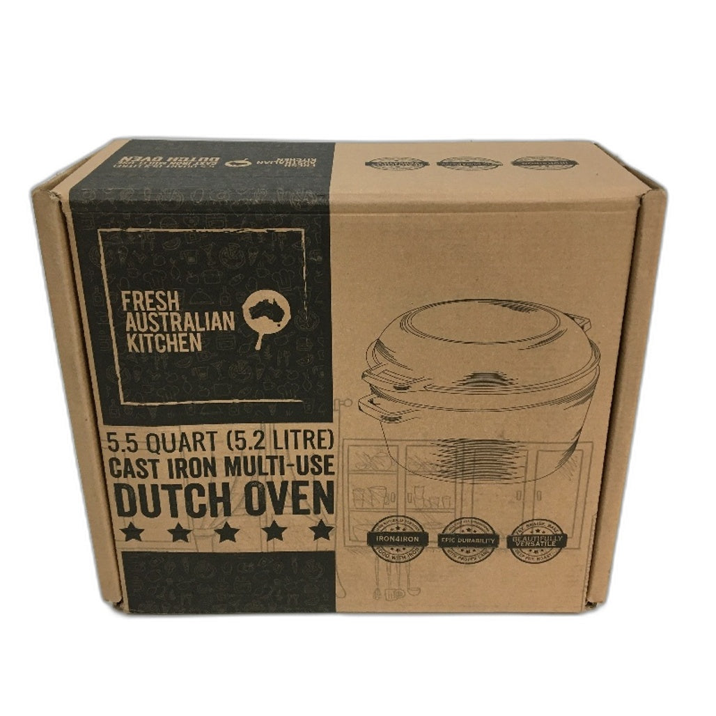 Fresh Australian Kitchen Multi Use Large Cast Iron Dutch Oven 5.2L NEW