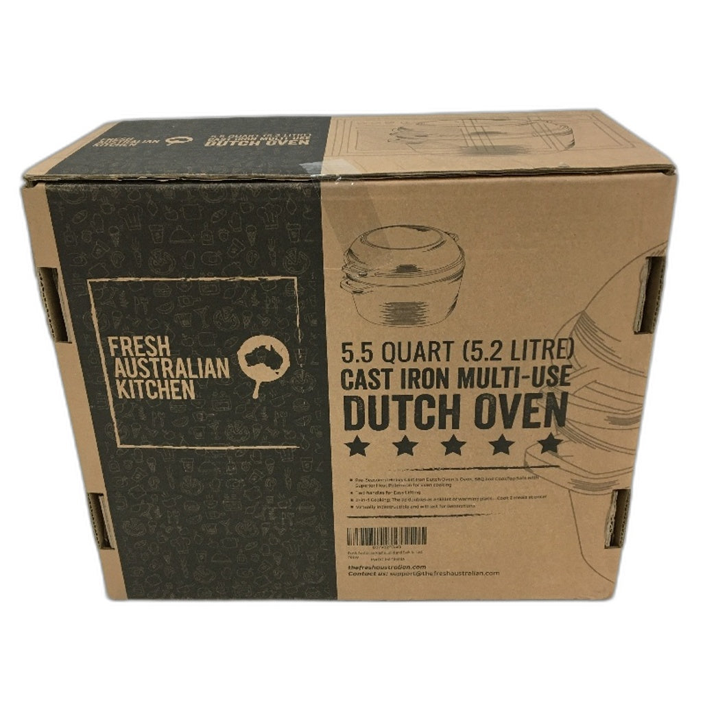 Fresh Australian Kitchen Multi Use Large Cast Iron Dutch Oven 5.2L NEW