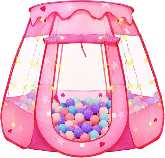 TooyBing Pink Princess Pop Up Play Tent with Star Fairy Lights Ages 1 Plus NEW