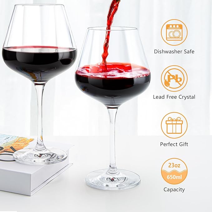 Swanfort Set of 4 23oz Extra Large Red Wine Crystal Clear Glasses NEW