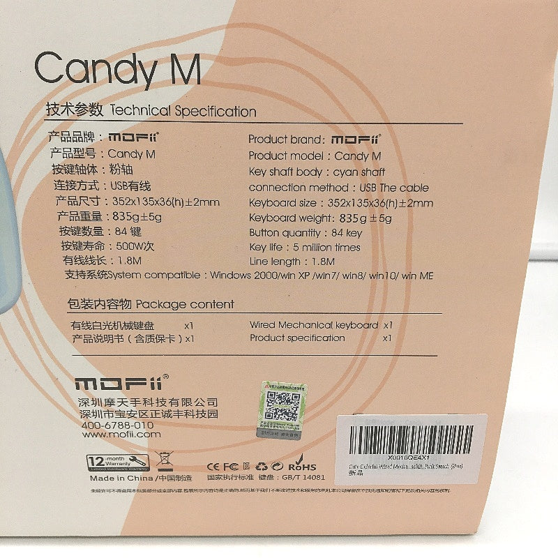 Mofii Candy M Wired White Light Mechanical Keyboard in Pastel Blue NEW