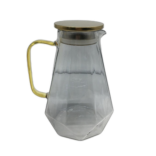Dujust 68oz Elegant Diamond Design Glass Drink Pitcher with Gold Lid NEW