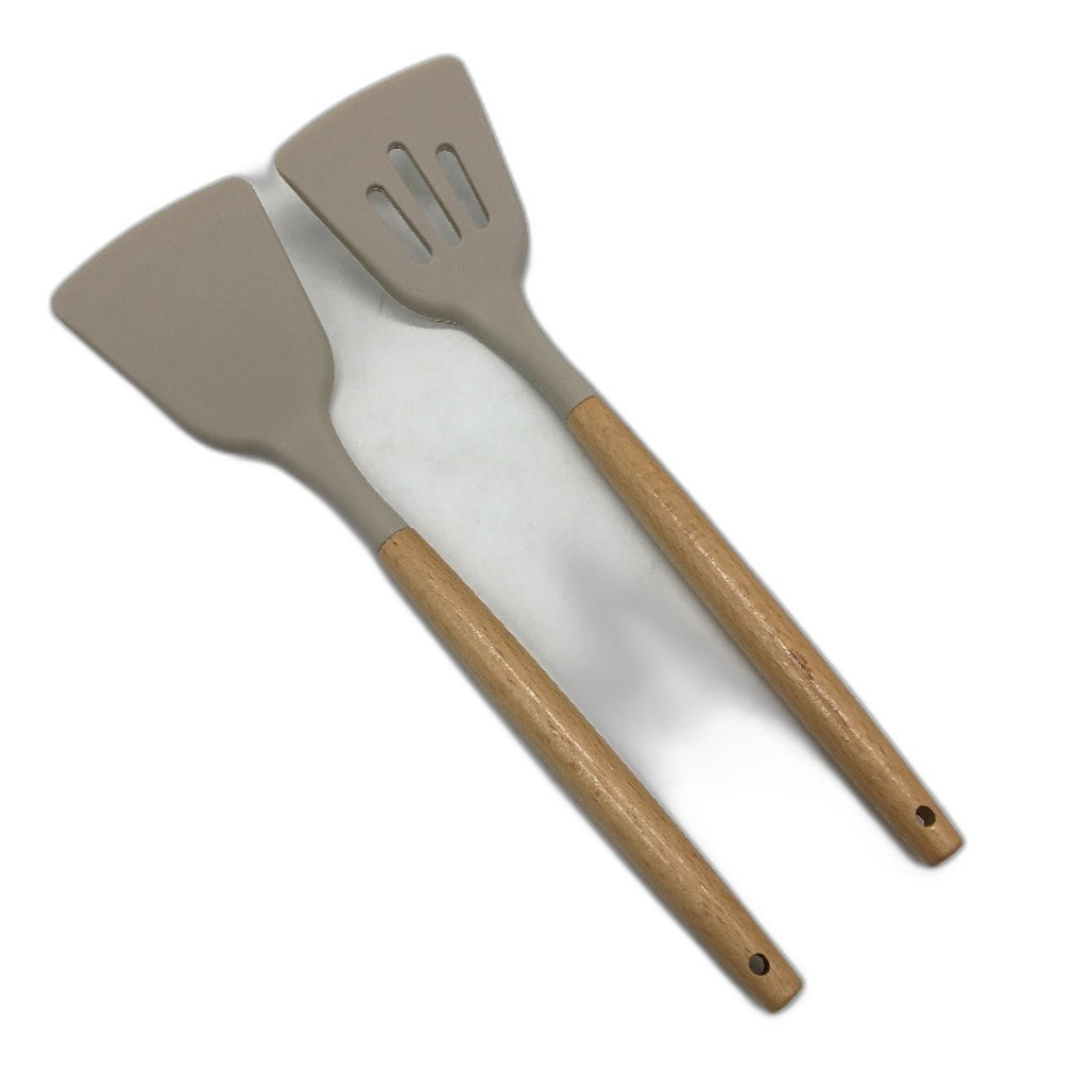 34 Piece Wood Handle Khaki Silicone Dishwasher Safe Cooking Utensil Set NEW