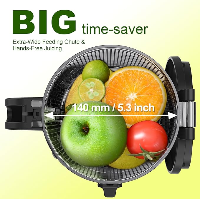 Fretta Boost 5.3 Inch Chute BPA Free 250W Masticating Slow Cold Press Juicer NEW