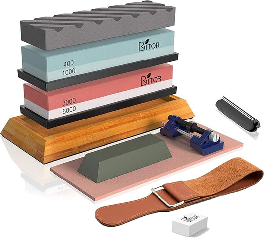 Britor Knife Sharpening Stone Whetstone Sharpener with Nonslip Bamboo Base NEW