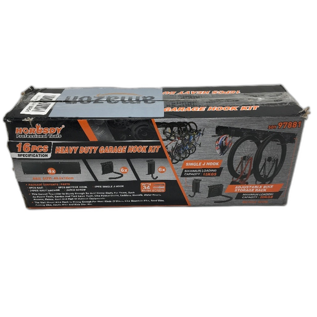 Horusdy 16 Piece Heavy Duty Garage Hook Kit Bike Storage Racks 600lbs Max NEW