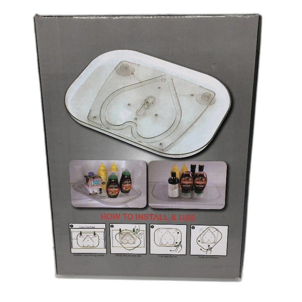 360 Degree Transparent Refrigerator Rotating Storage Tray 35x26cm NEW