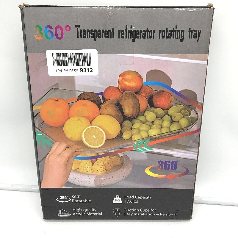 360 Degree Transparent Refrigerator Rotating Storage Tray 35x26cm NEW