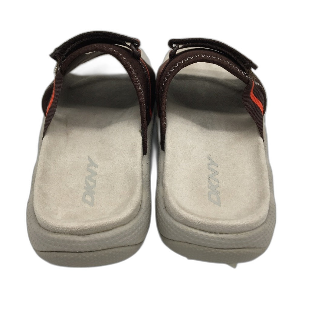 DKNY Mulberry Lycra Chocolate Brown Slide Slip On Sandal Shoe Ladies Size 5 NEW