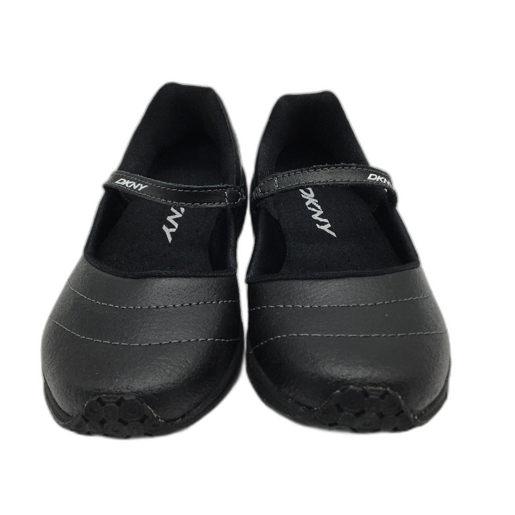 DKNY Cheri Black Elastic Strap Leather Casual Shoe Girls Kids Size 12 20cm NEW