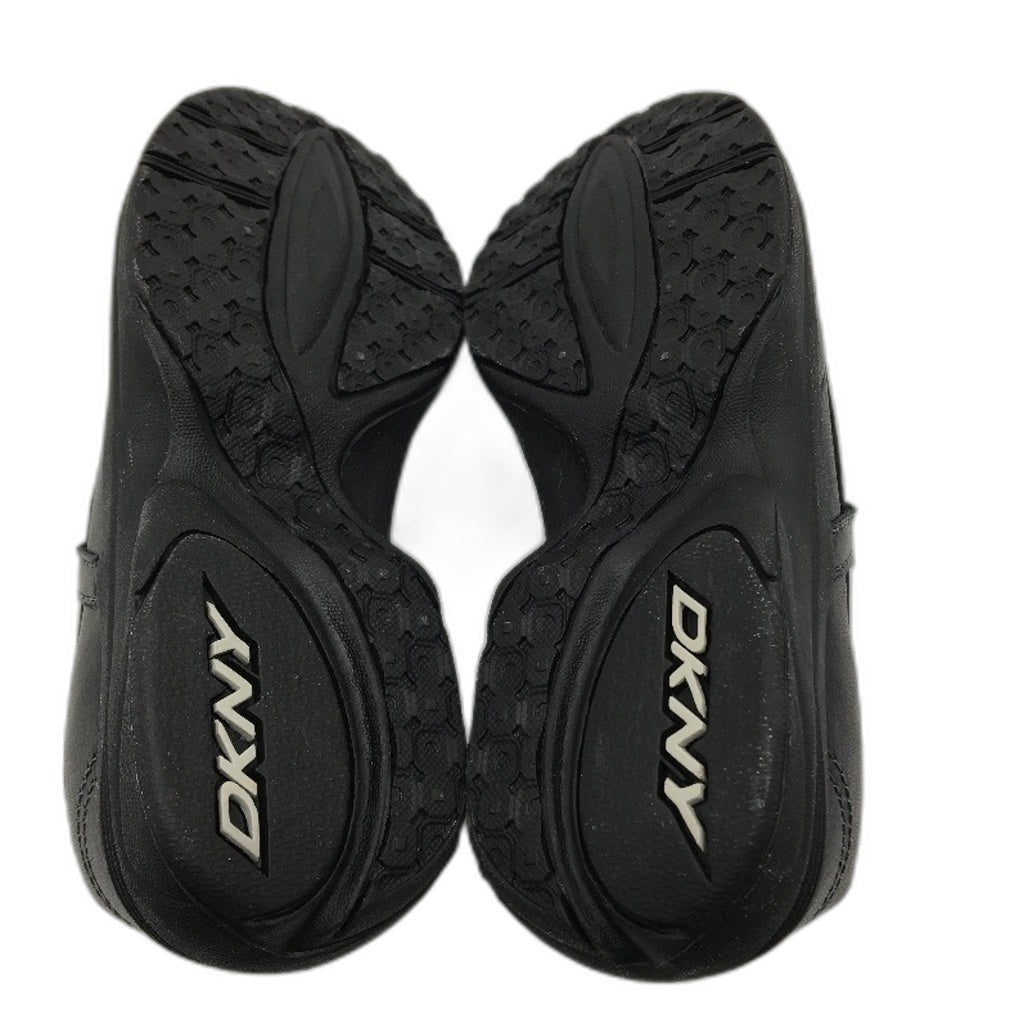 DKNY Cheri Black Elastic Strap Leather Casual Shoe Girls Kids Size 12 20cm NEW