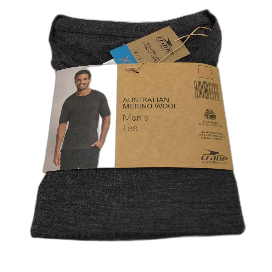 Crane Performance Aust Merino Wool Short Sleeve Top Dark Grey Mens Size XL NEW