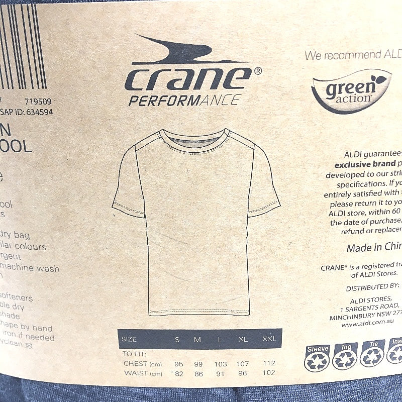 Crane Performance Aust Merino Wool Short Sleeve Top Dark Grey Mens Size XL NEW