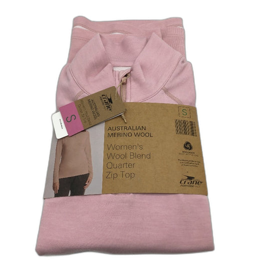 Crane Soft Pink Australian Merino Wool Blend Quarter Zip Top Ladies Size S NEW