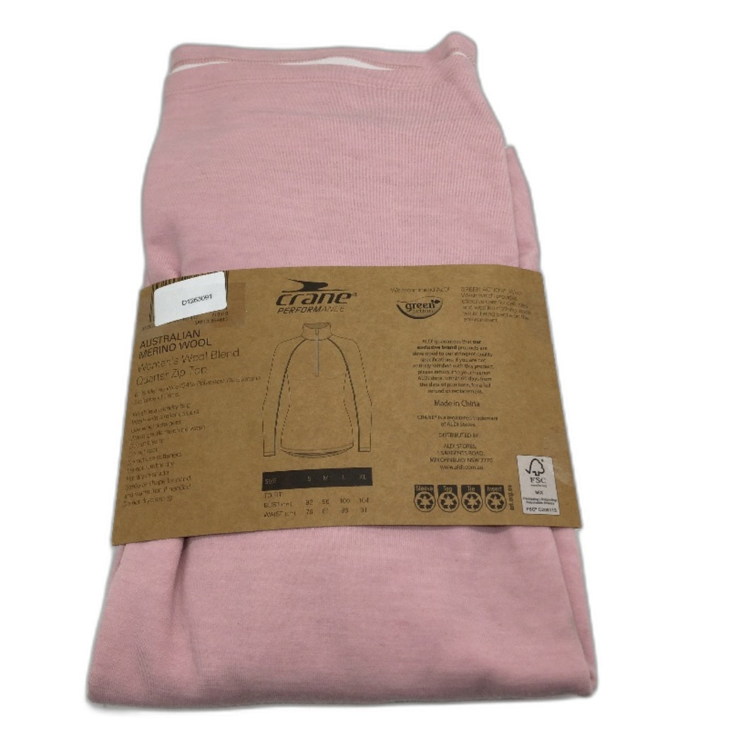 Crane Soft Pink Australian Merino Wool Blend Quarter Zip Top Ladies Size S NEW