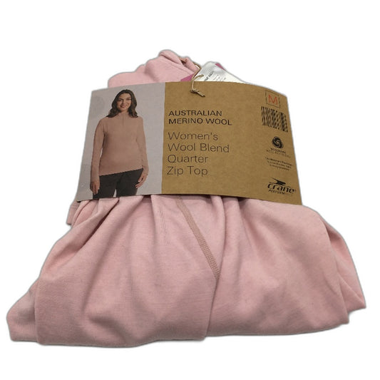 Crane Soft Pink Australian Merino Wool Blend Quarter Zip Top Ladies Size M NEW