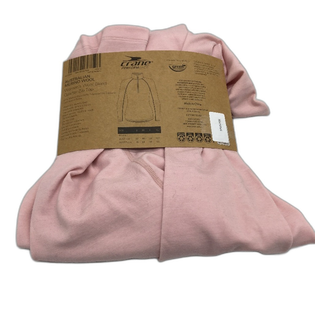 Crane Soft Pink Australian Merino Wool Blend Quarter Zip Top Ladies Size M NEW