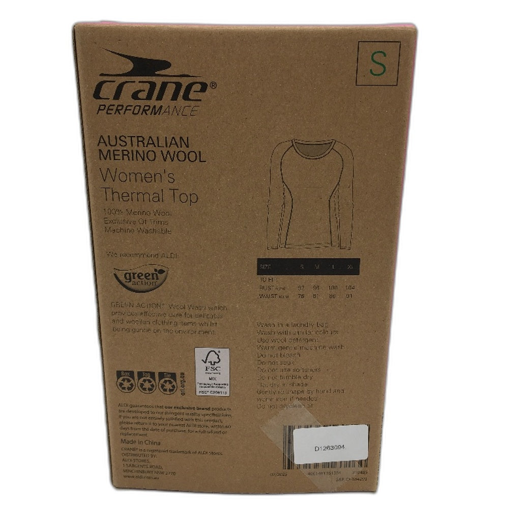Crane Performance 100% Merino Wool Grey Long Sleeve Thermal Top Ladies Sze S NEW