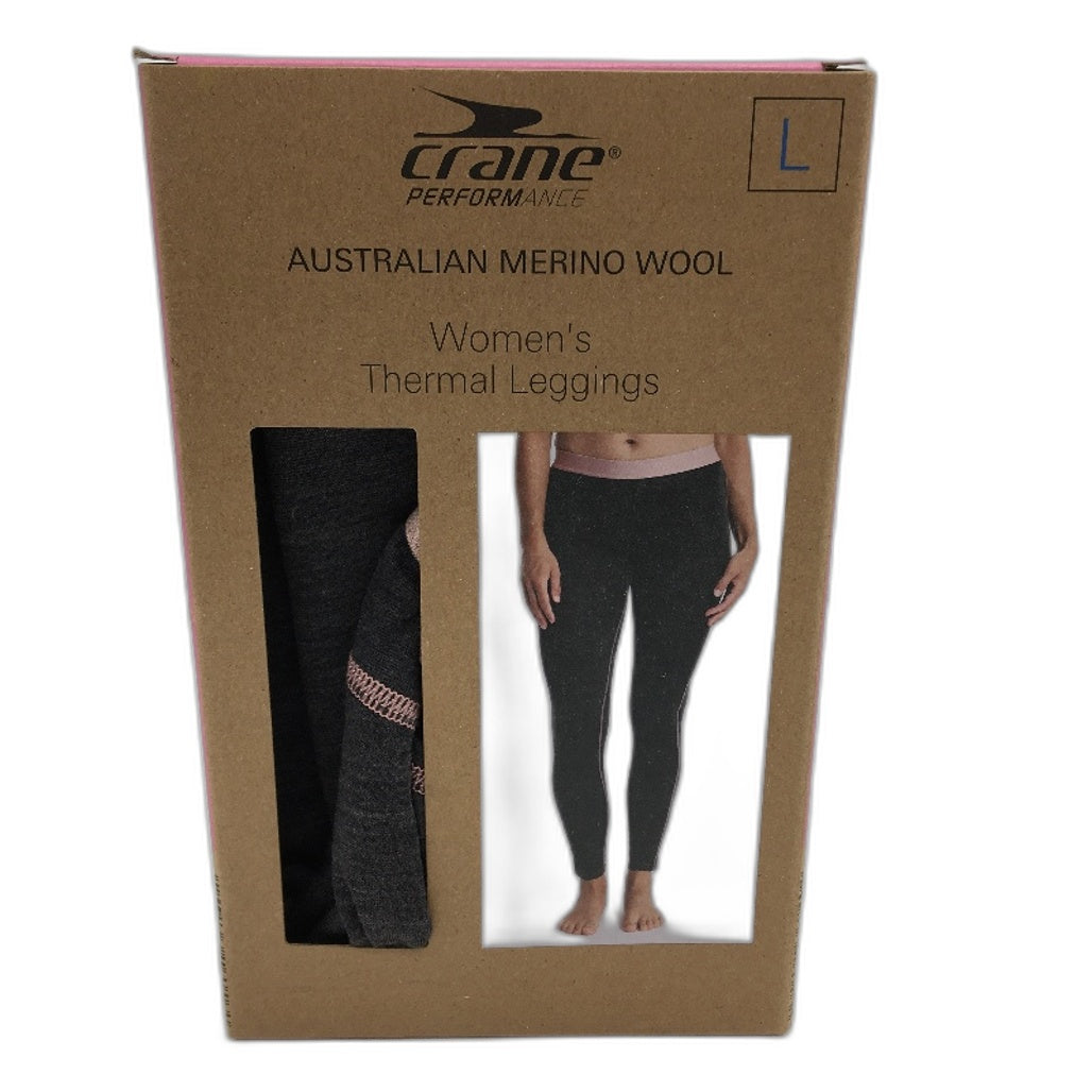 Crane Performance 100% Aust Merino Wool Grey Thermal Leggings Ladies Size L NEW