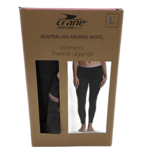 Crane Performance 100% Aust Merino Wool Grey Thermal Leggings Ladies Size L NEW