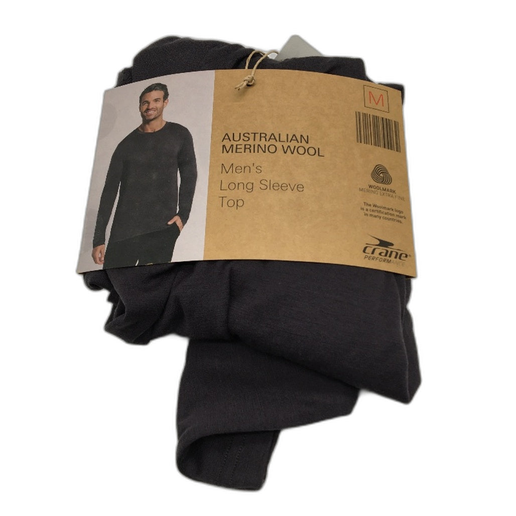 Crane Performance 100% Merino Fine Wool Grey Long Sleeve Top Mens Size M NEW