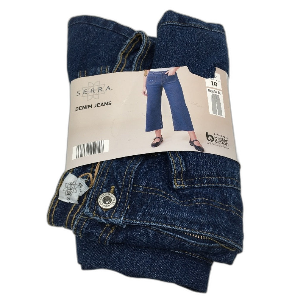 Serra Regular Fit Raw Hem 7/8 Length Blue Denim Jeans Ladies Size 18 NEW