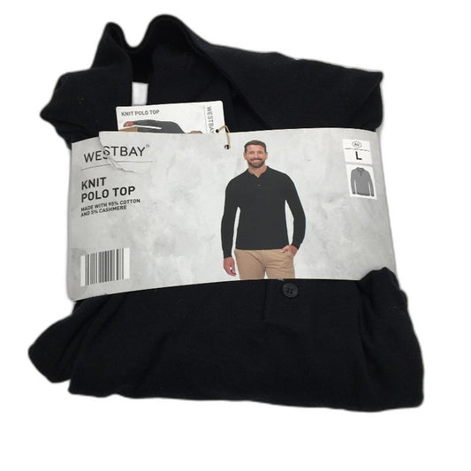 Westbay Black Cotton Cashmere Blend Lightweight Knit Polo Top Mens Sze Large NEW