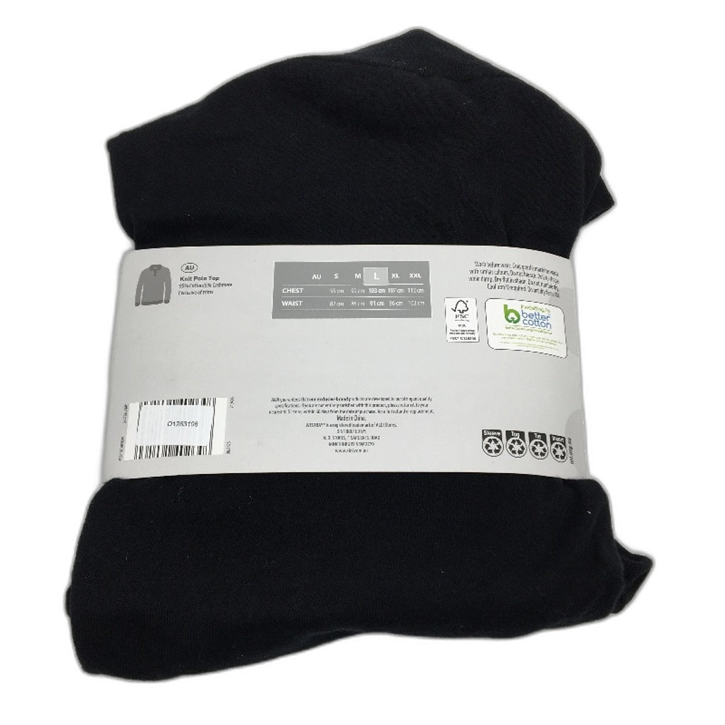 Westbay Black Cotton Cashmere Blend Lightweight Knit Polo Top Mens Sze Large NEW