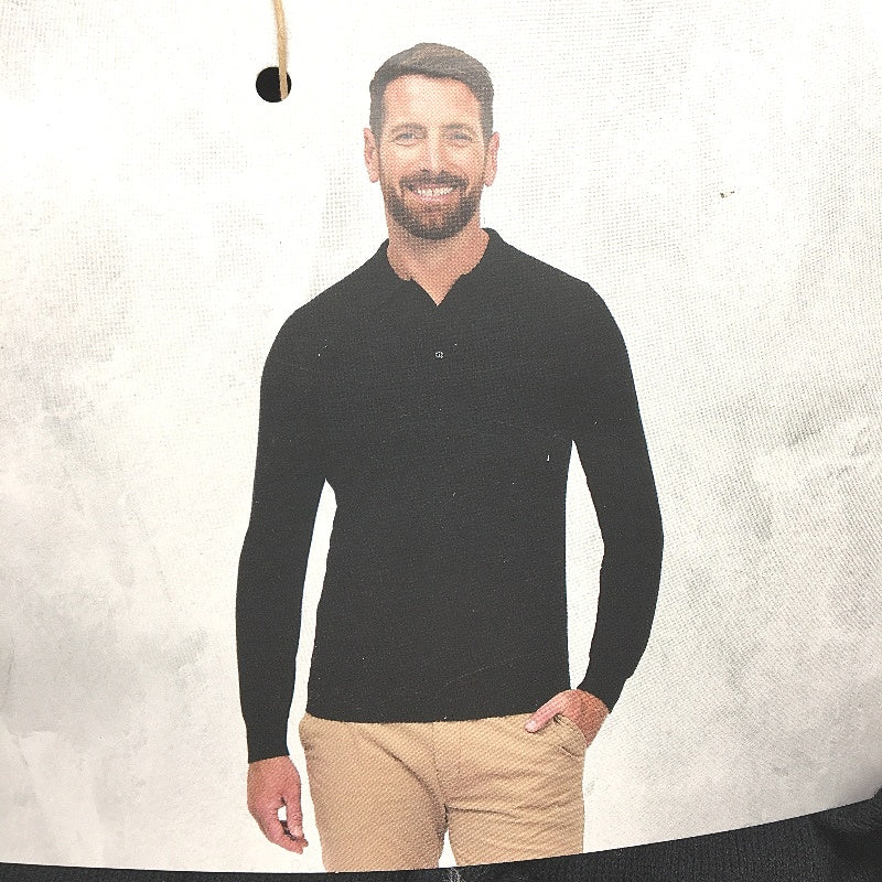 Westbay Black Cotton Cashmere Blend Lightweight Knit Polo Top Mens Sze Large NEW