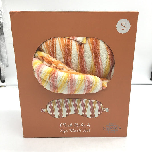Serra Orange Striped Soft Plush Robe & Eye Mask Gift Set Ladies Size Small NEW