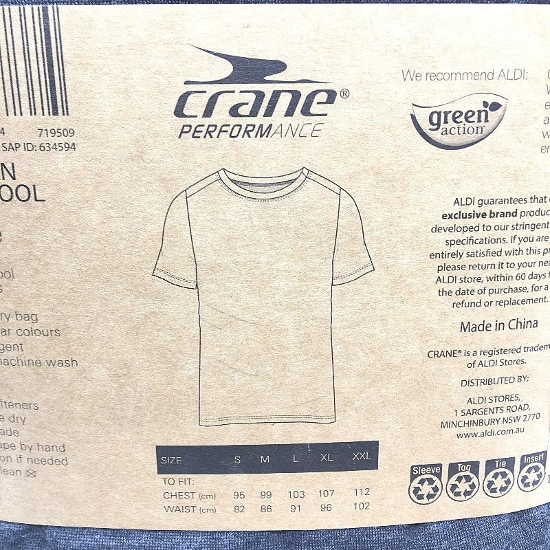 Crane Performance 100% Merino Fine Wool Grey Short Sleeve Top Mens Size XXL NEW