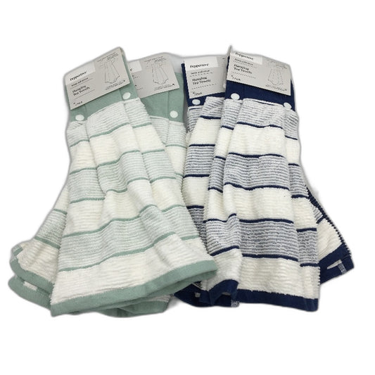 Peppertree 3 x 2 Pack Mint Green & Navy White Cotton 6 Hanging Teatowel Pack NEW