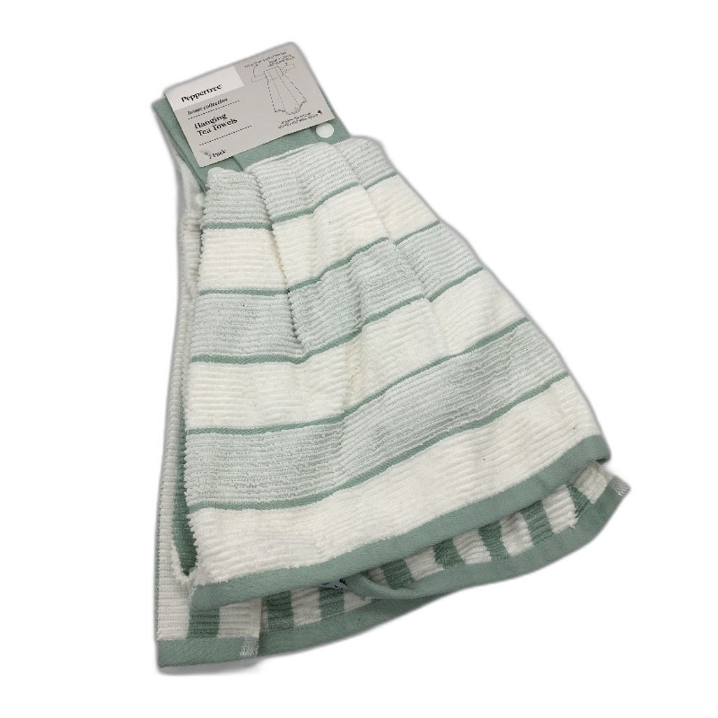 Peppertree 3 x 2 Pack Mint Green & Navy White Cotton 6 Hanging Teatowel Pack NEW