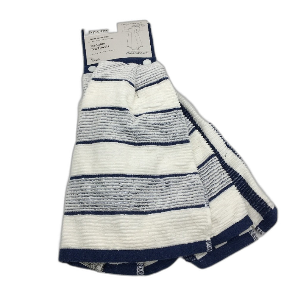 Peppertree 3 x 2 Pack Mint Green & Navy White Cotton 6 Hanging Teatowel Pack NEW