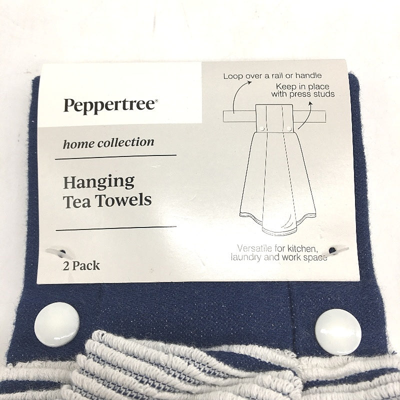Peppertree 3 x 2 Pack Mint Green & Navy White Cotton 6 Hanging Teatowel Pack NEW