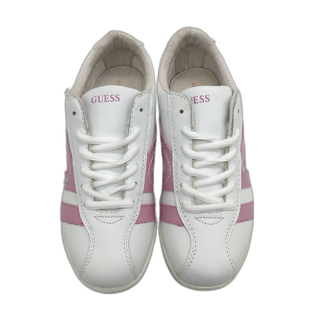 Guess Leather White & Pink Stripe Sneaker Shoe Girls Youth Size US 3 EUR 35 NEW