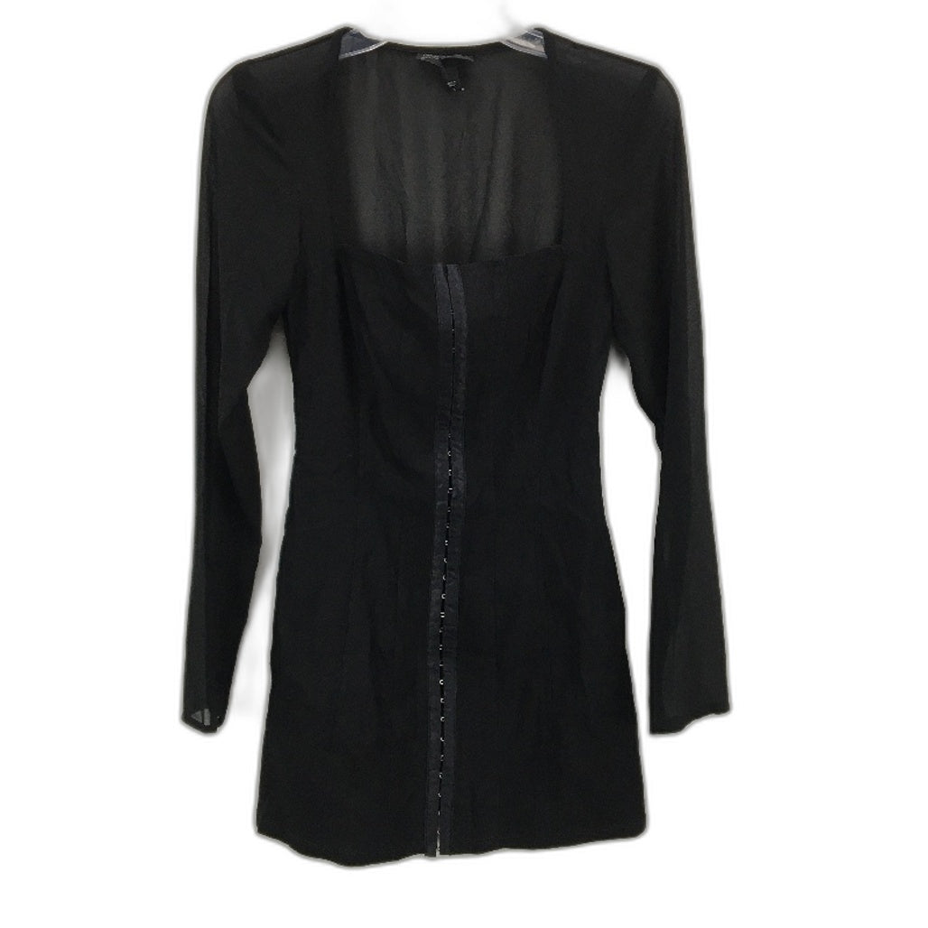 Neon Hart Black Long Mesh Sleeve Corset Hook & Clasp Mini Dress Ladies Sz Small