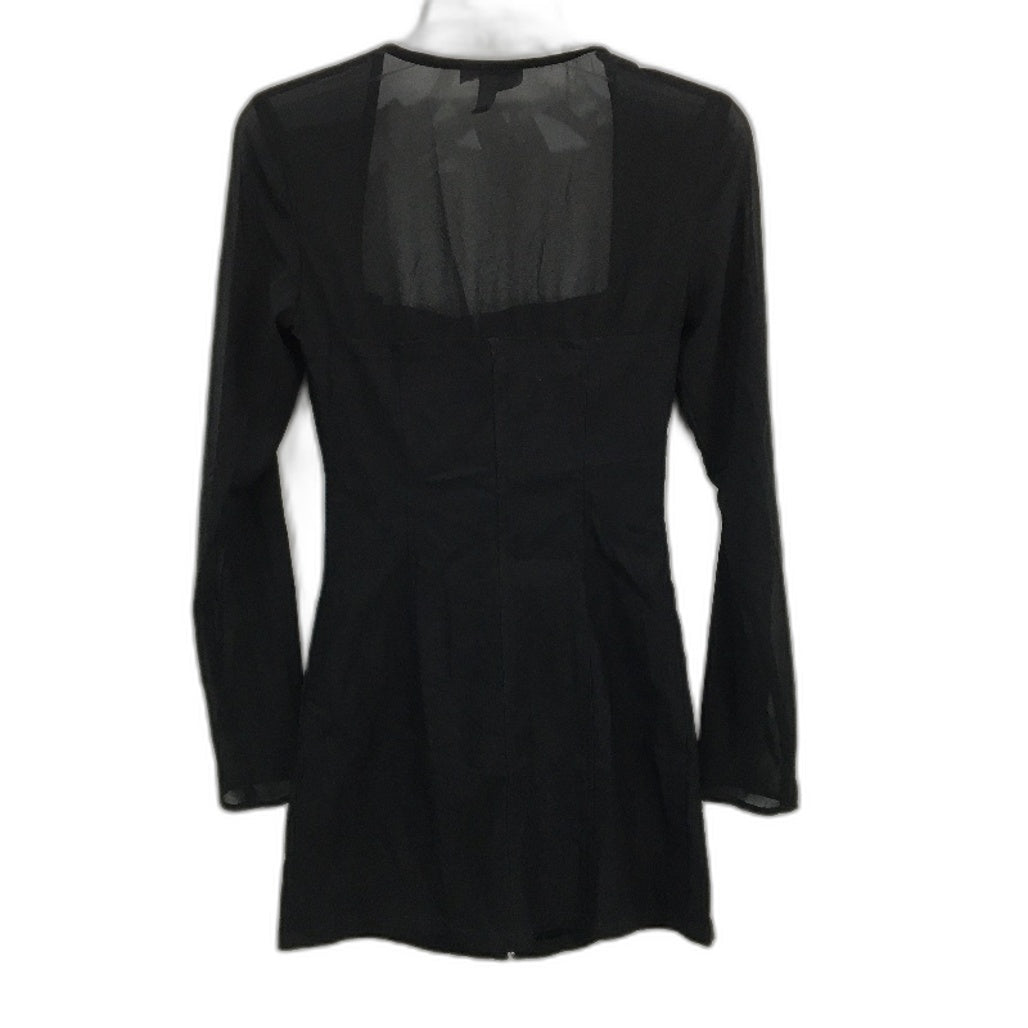 Neon Hart Black Long Mesh Sleeve Corset Hook & Clasp Mini Dress Ladies Sz Small