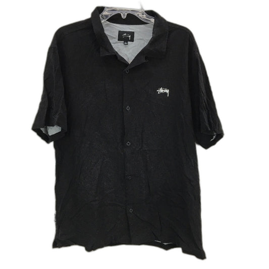 Stussy Black Graffiti Flaming Cards Design Button-Up Short Sleeve Shirt Mens L