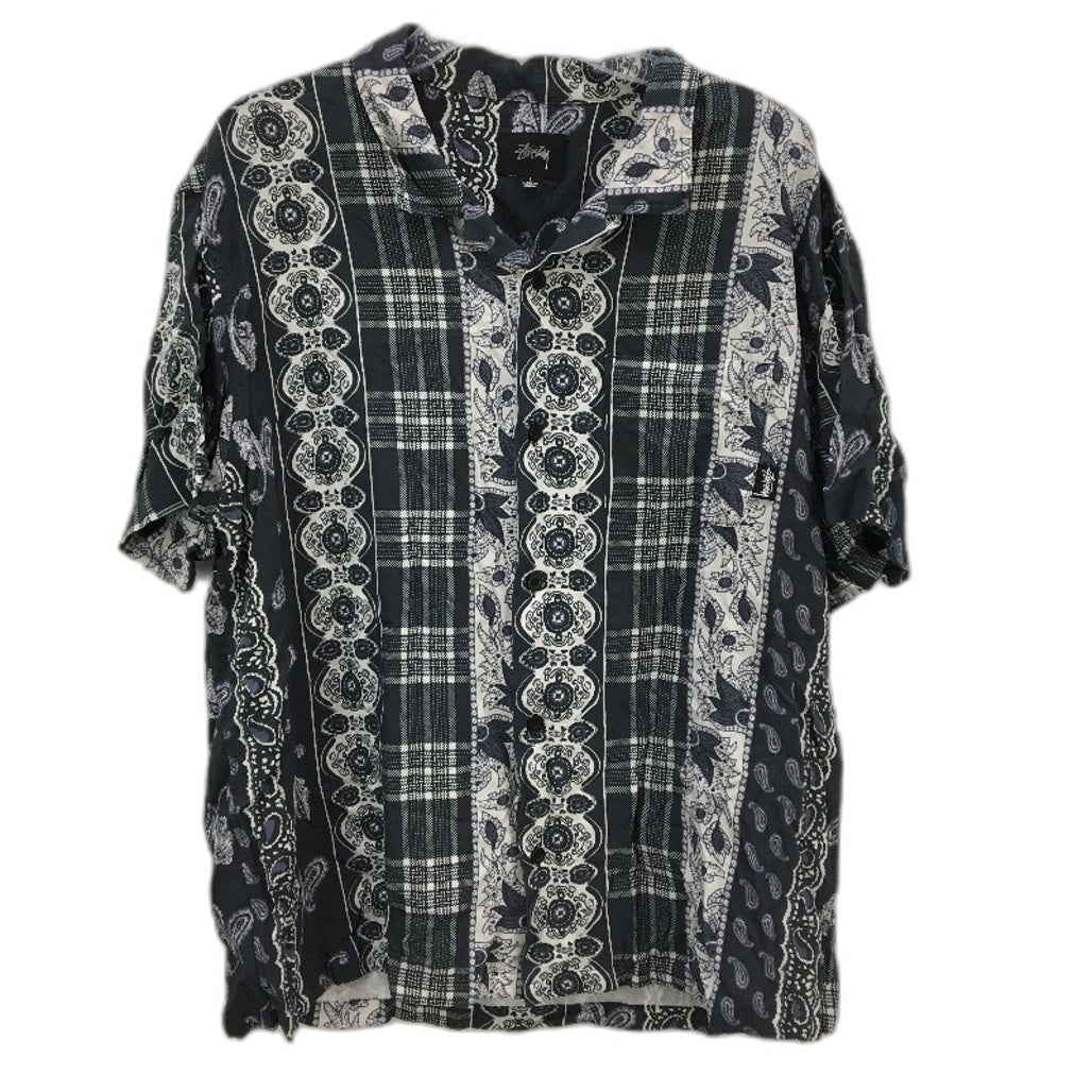 Stussy Blue & Grey Floral Patterned Button-Up Casual Shirt Mens Size L