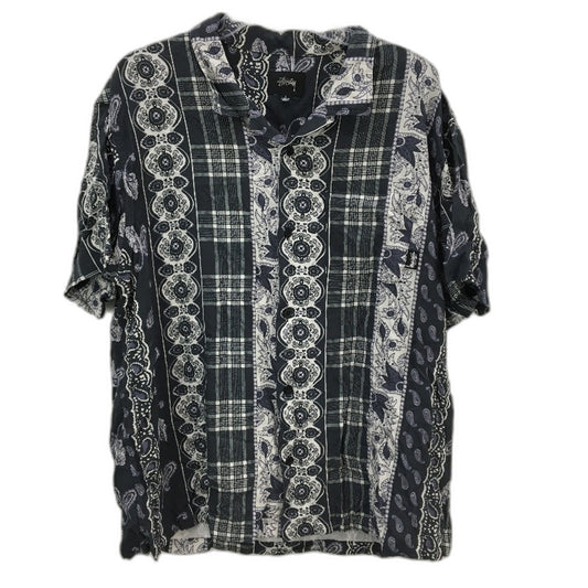 Stussy Blue & Grey Floral Patterned Button-Up Casual Shirt Mens Size L