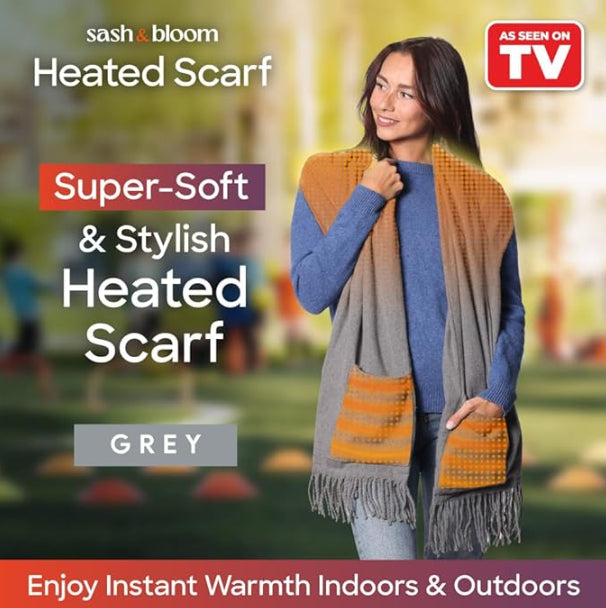 Sash & Bloom USB Heated Tassel Scarf With Pockets Slate Grey NEW