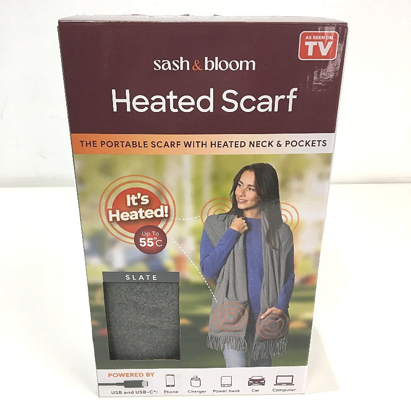 Sash & Bloom USB Heated Tassel Scarf With Pockets Slate Grey NEW
