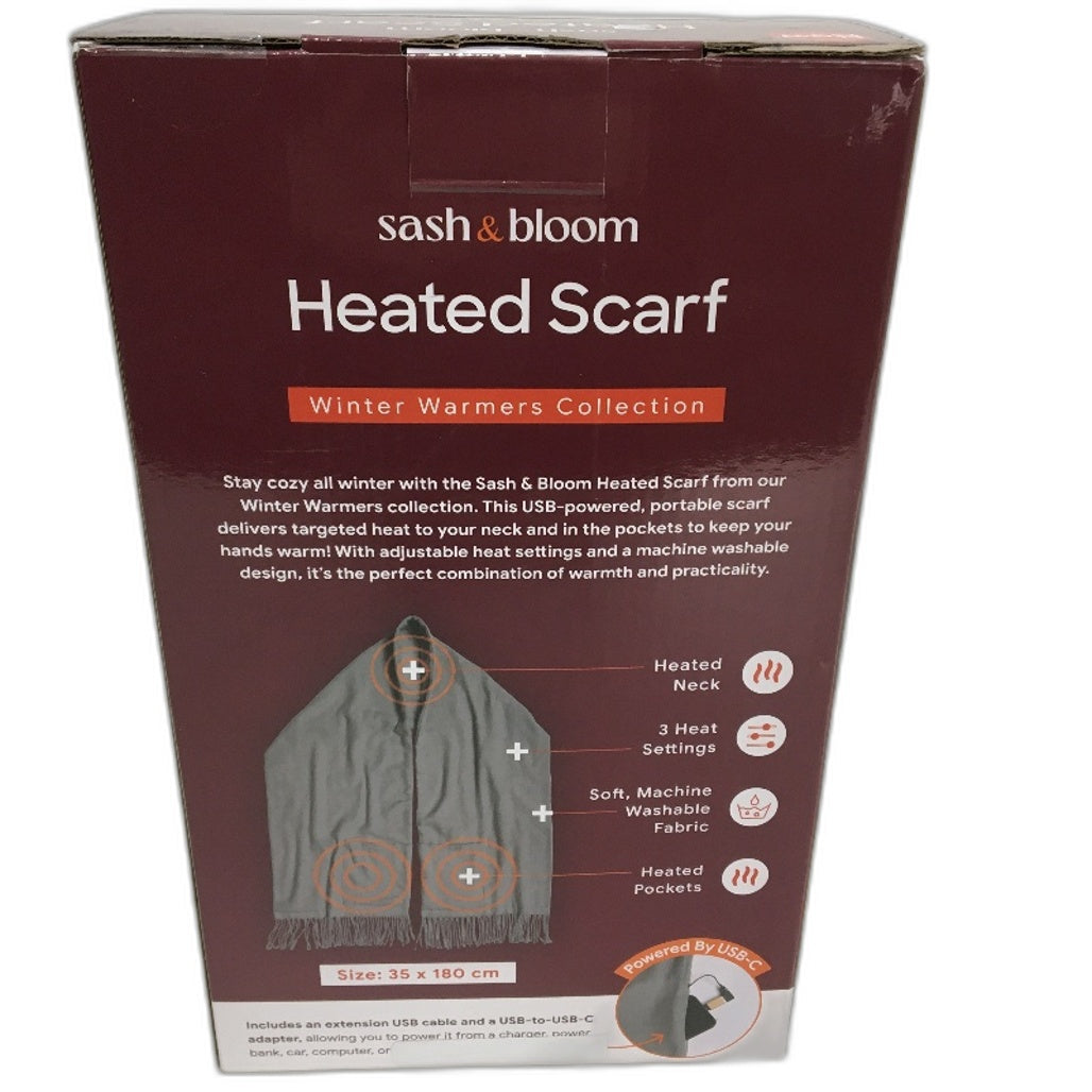 Sash & Bloom USB Heated Tassel Scarf With Pockets Slate Grey NEW