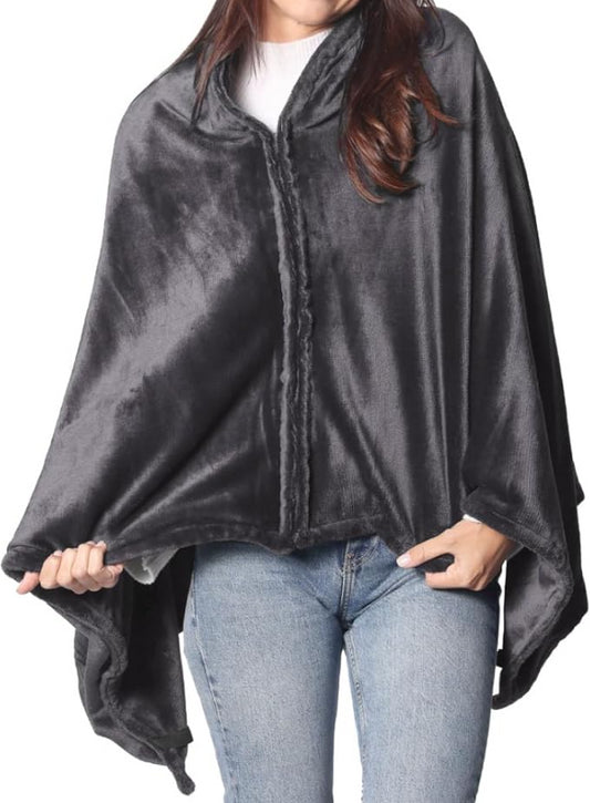 Sash & Bloom USB Heated Shawl Winter Blanket Zip-Up Charcoal Grey NEW
