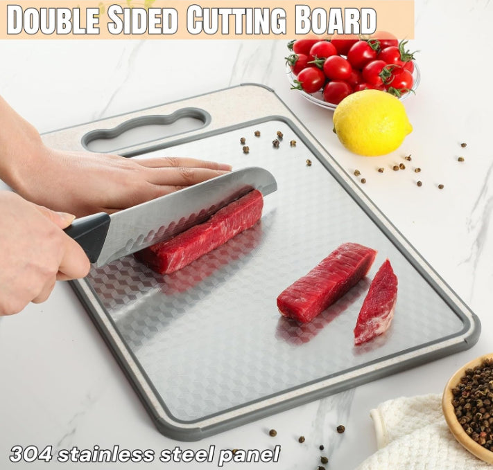 Double Sided Cutting Board Stainless Steel Chopping Board With Knife Sharpener