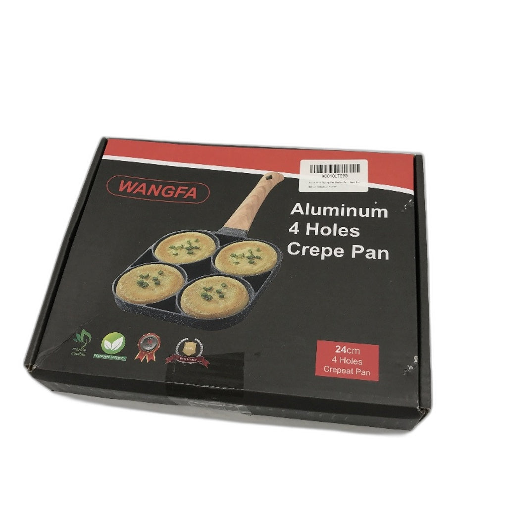 Aluminium 4 Hole Crepe Frying Pan Multipurpose Cookware Wooden Handle Non-Stick